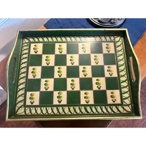 Vintage Foreside Folk Art Serving Tray Hand Painted Checkerboard 17"